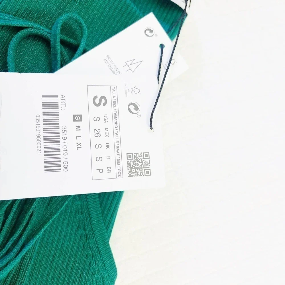 Zara Green Long Sleeve V-Neck Crop Top Crossbody Straps SZ S NWT